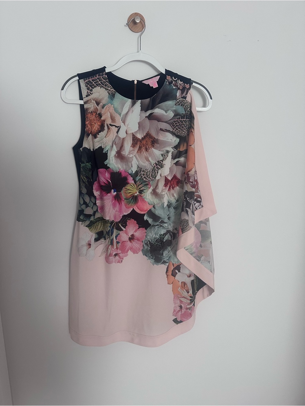 Ted Baker One-Shoulder Floral Cascade Dress in Black and Pink
